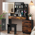 White Makeup Vanity Desk Set with Sliding Mirror and Lights Y94140