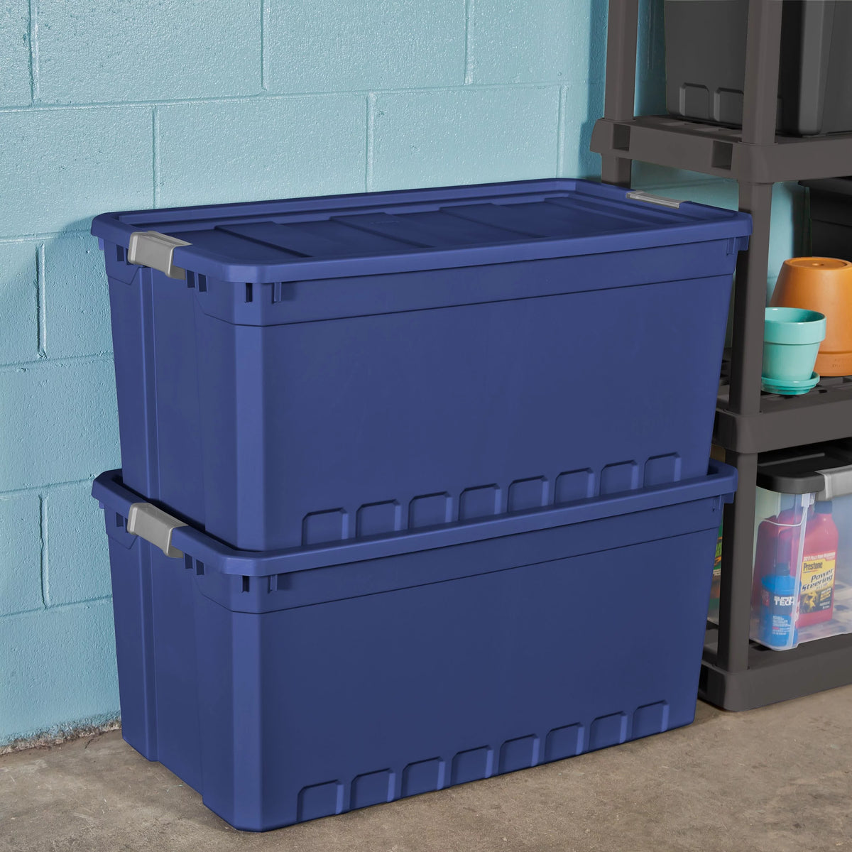 50 Gallon Plastic Stacker Tote, Blue H1245
