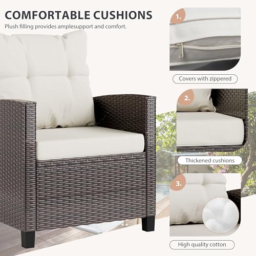 3 Piece Wicker Rattan Patio Furniture Set with Glass Table R29027