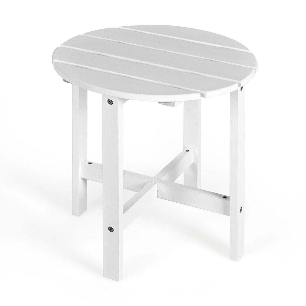 18" Round Wooden Slat Patio Side Table in White F167899