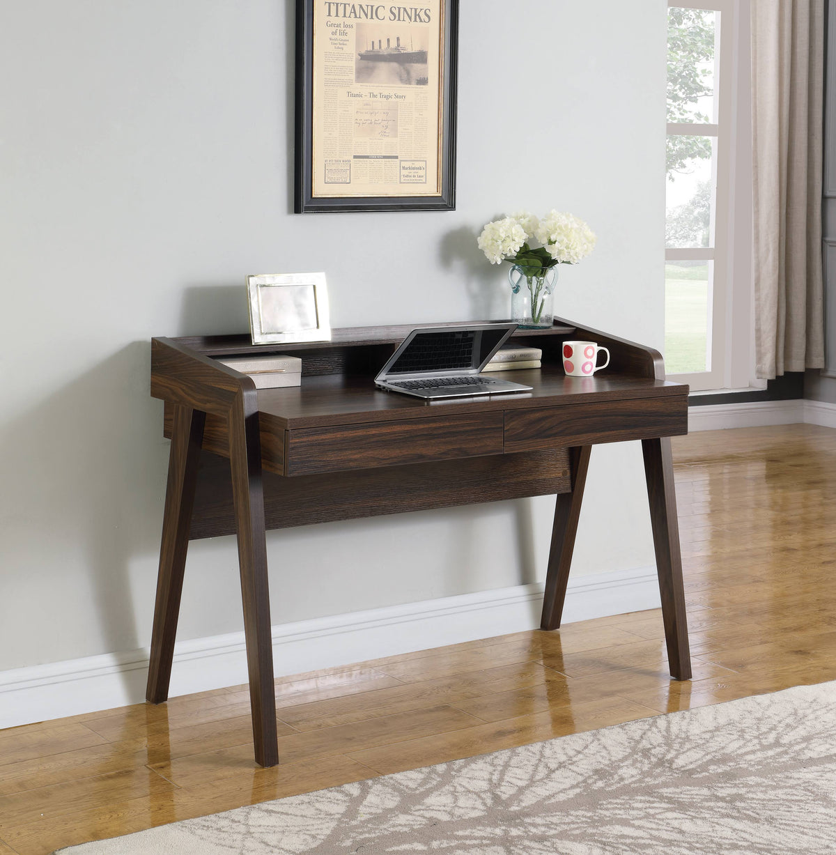 Walnut Writing Desk with Outlet I730834