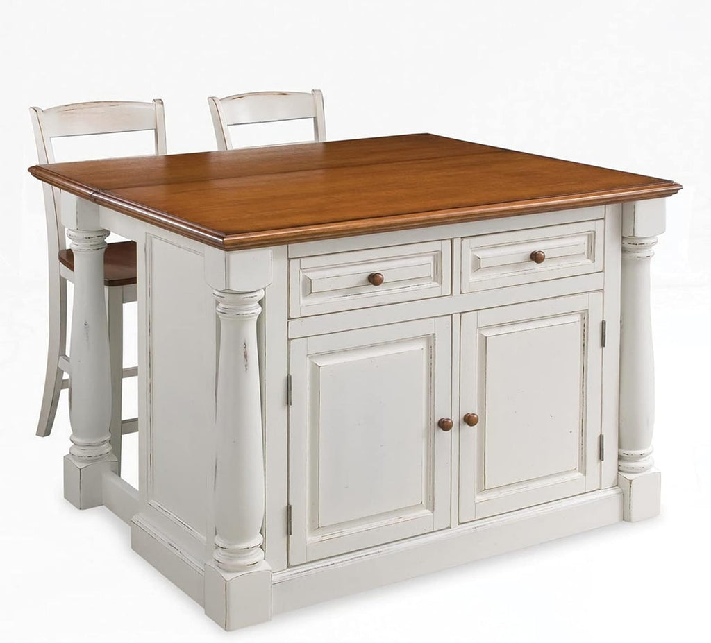 Antique White Kitchen Island with Wood Top and Storage Y618