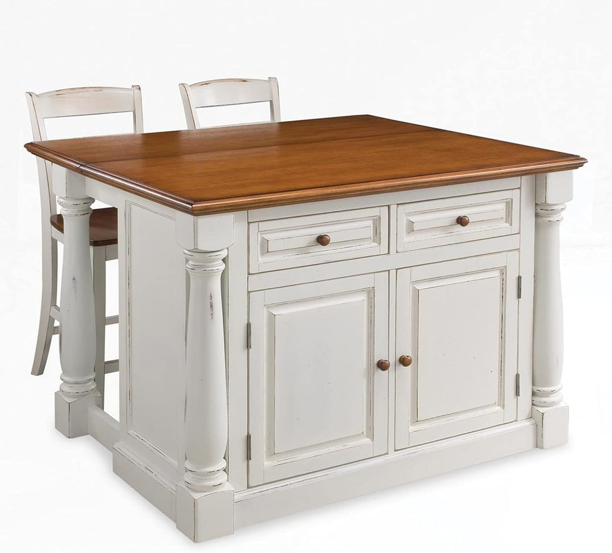 Antique White Kitchen Island with Wood Top and Storage Y618