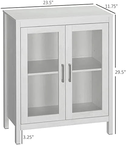 White Wooden Bathroom Floor Cabinet with Double Glass Doors and Adjustable Shelves L965