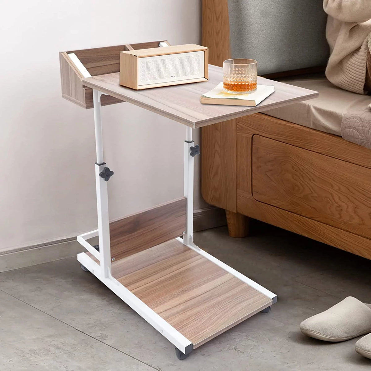 C-Shaped Height Adjustable Table with Rolling Wheels Z454