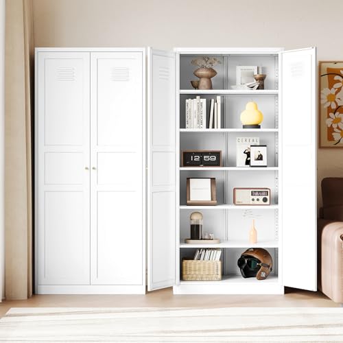 White Storage Cabinet with Doors and Adjustable Shelves K6090