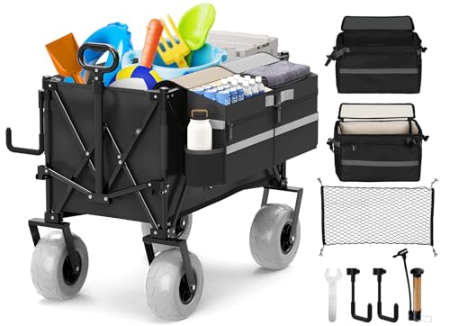 Heavy Duty Collapsible Wagon with All-Terrain 9" Pneumatic Tires and Detachable Cooler P854127