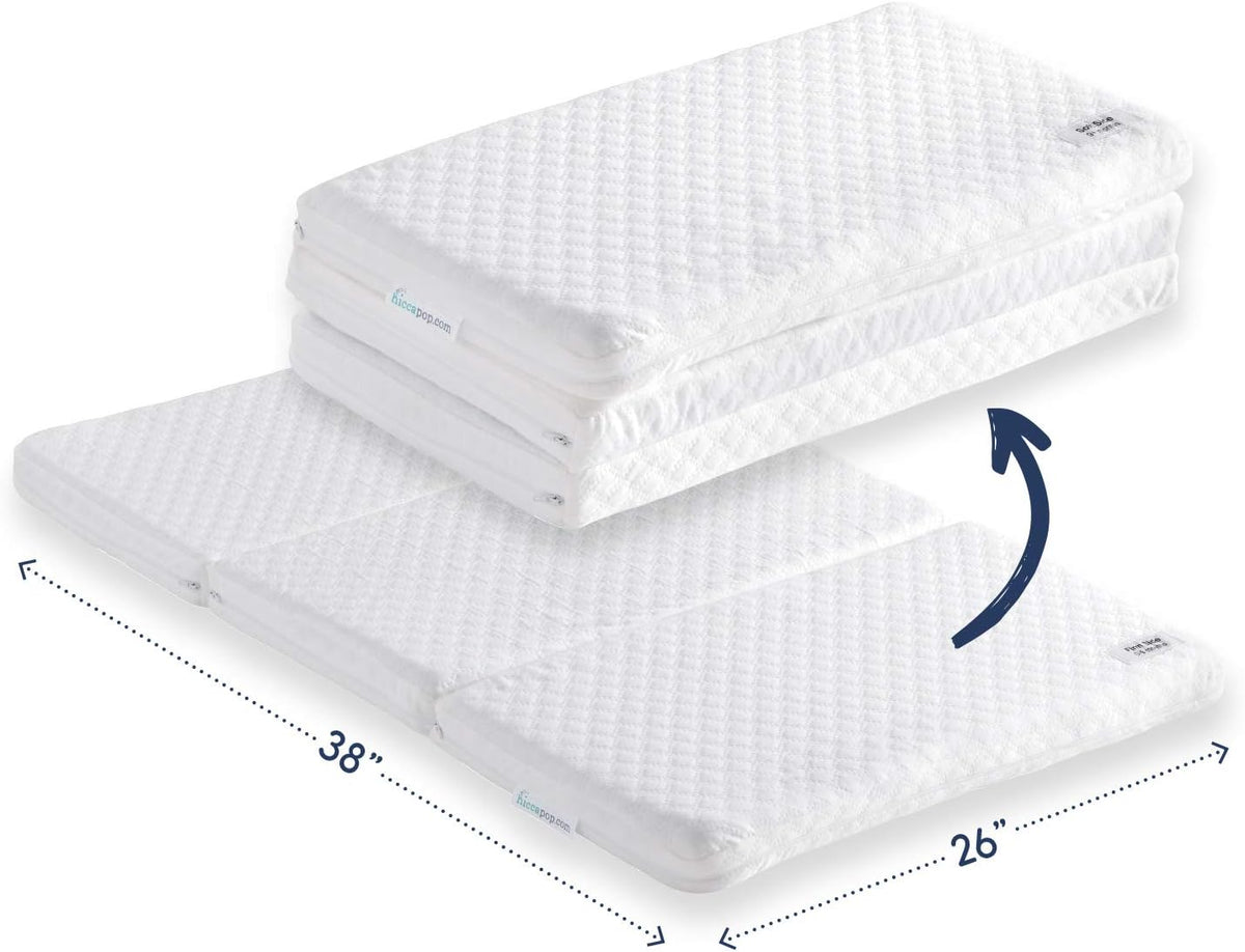 Tri-fold Pack n Play Pad with Firm & Soft Sides, Portable Foam Playard Pad with Carry Case K6253