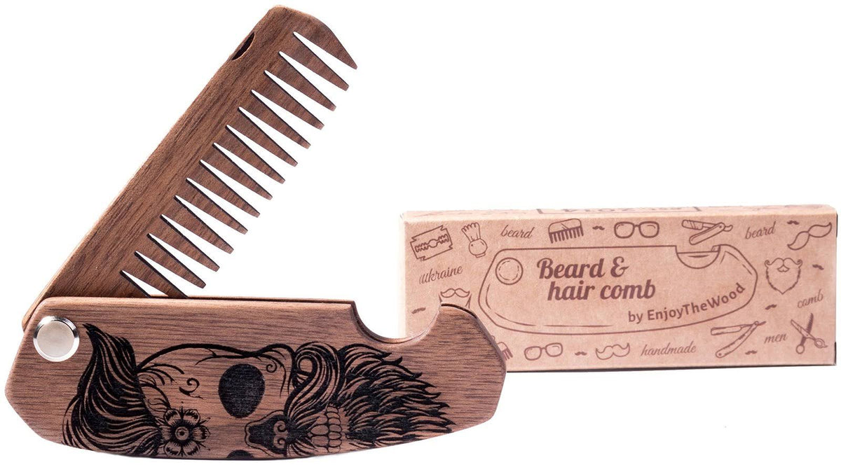 Wood Beard Comb Folding Walnut Skull Moustache Wooden C69749