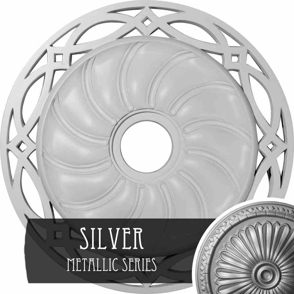 26 5/8x22OD x 4 1/2x22ID x 1 3/8x22P Hand-Painted Silver Ceiling Medallion U6129