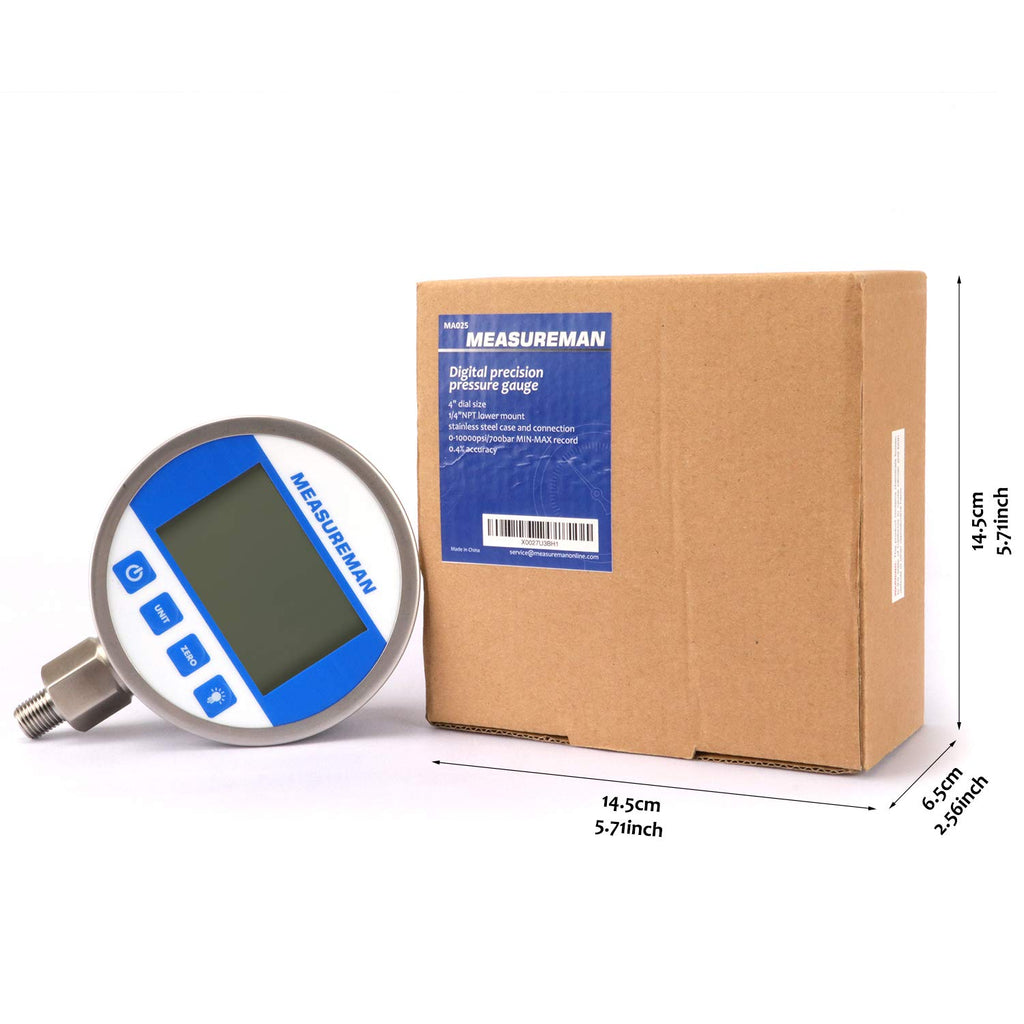 Digital Pressure Gauge 0-10000psi/bar, 1/4NPT, Stainless Steel Case R3603