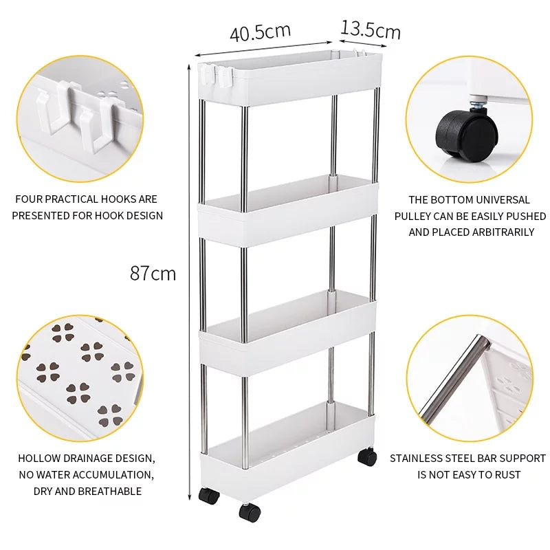 4 Tier Slim Storage Cart Mobile Shelving Unit Organizer B233206