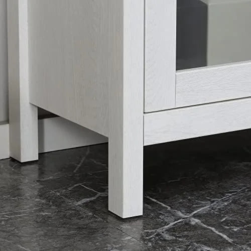White Wooden Bathroom Floor Cabinet with Double Glass Doors and Adjustable Shelves L965