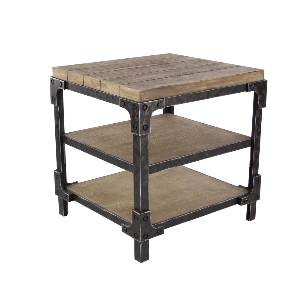 24" x 26" Brown Wood 2 Shelves Accent Table T53124
