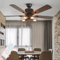 Black Industrial Ceiling Fan with Light and Remote, 5 Wood Blades, 5-Lights E26 Z9699