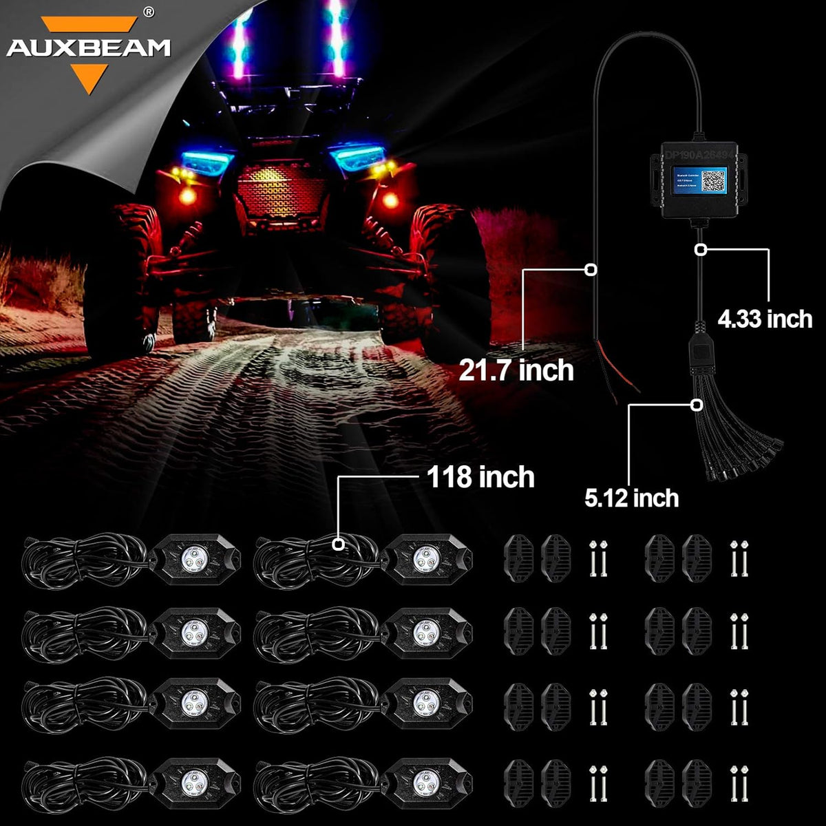 RGB 8 Pods Bluetooth Waterproof Multicolor LED Rock Light Kit A642734