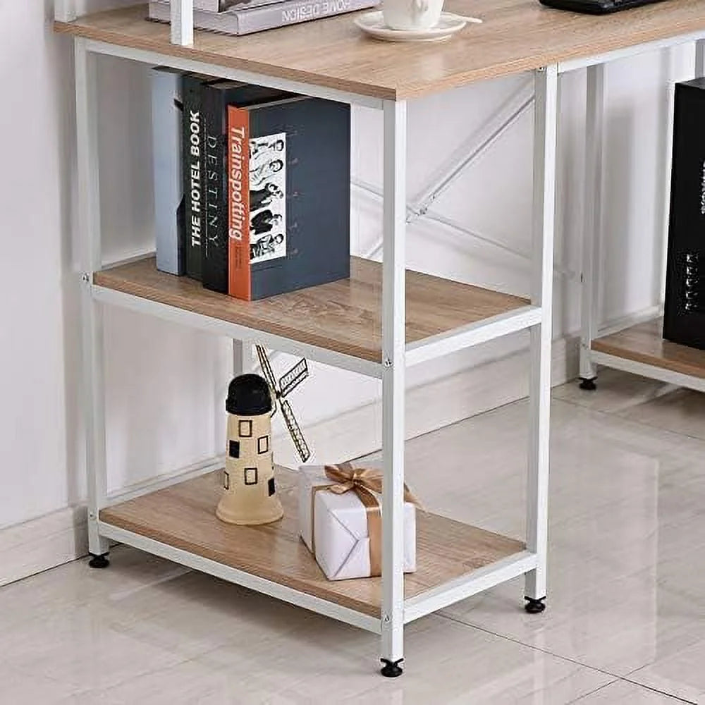 55 Inch Grey Wood Grain Computer Desk with Shelves I61683