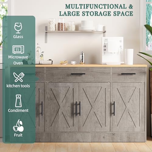 Ash Grey Wood Buffet Cabinet with 3 Drawers and 4 Doors E525763