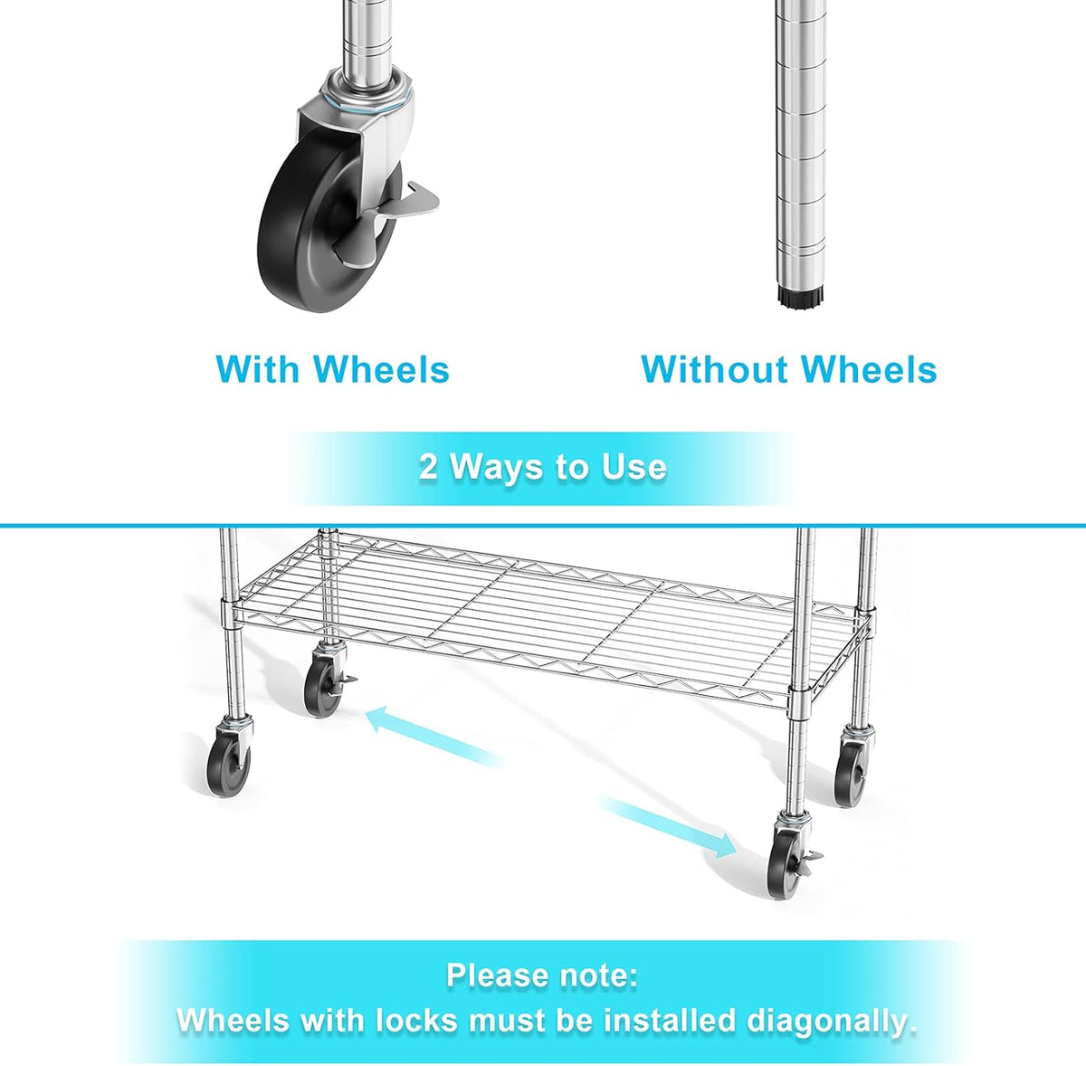 4 Tiers Rolling Cart Utility Racks Adjustable Wire Metal Shelving L755934