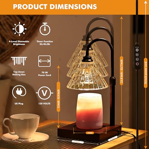 Gold Dimmable Height Adjustable Candle Warmer Lamp with 2 Bulbs and Timer I612
