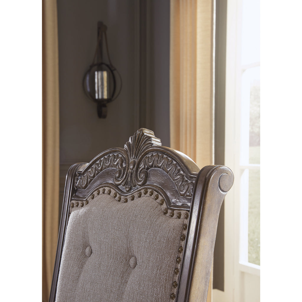 Antique Upholstered Dining Chair, Set of 2, Brown Z7248