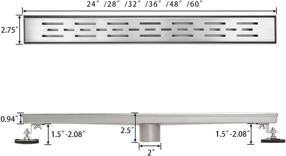 24 inch Linear Shower Drain Brushed 304 Stainless Steel G615