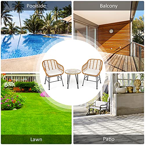 3 Pieces Outdoor Wicker Bistro Set with Cushions D914