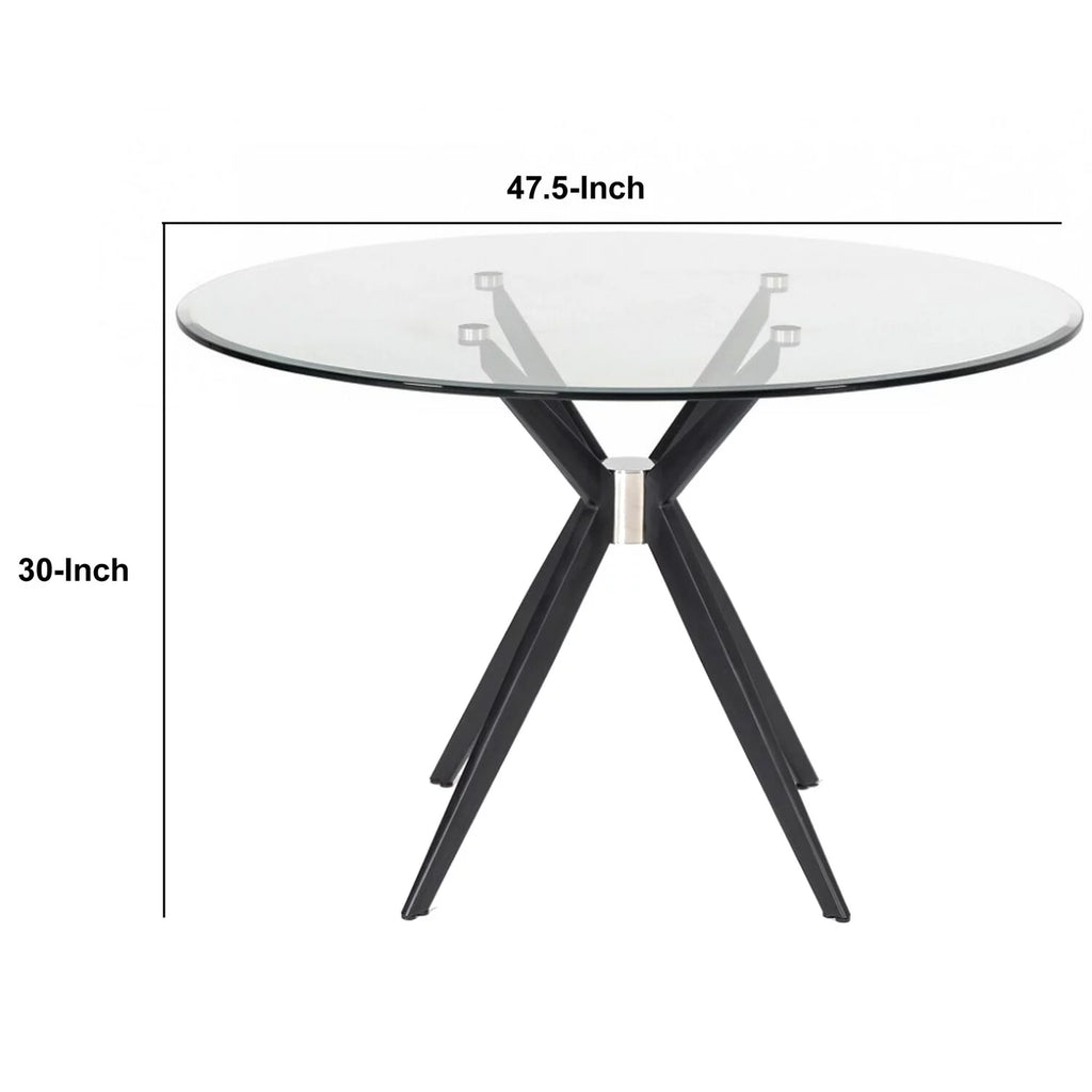 Round Glass Top Dining Table with Flared Leg, Black R80606