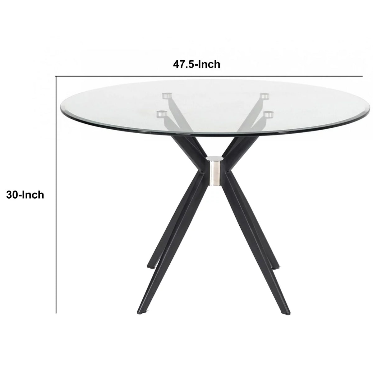 Round Glass Top Dining Table with Flared Leg, Black R80606