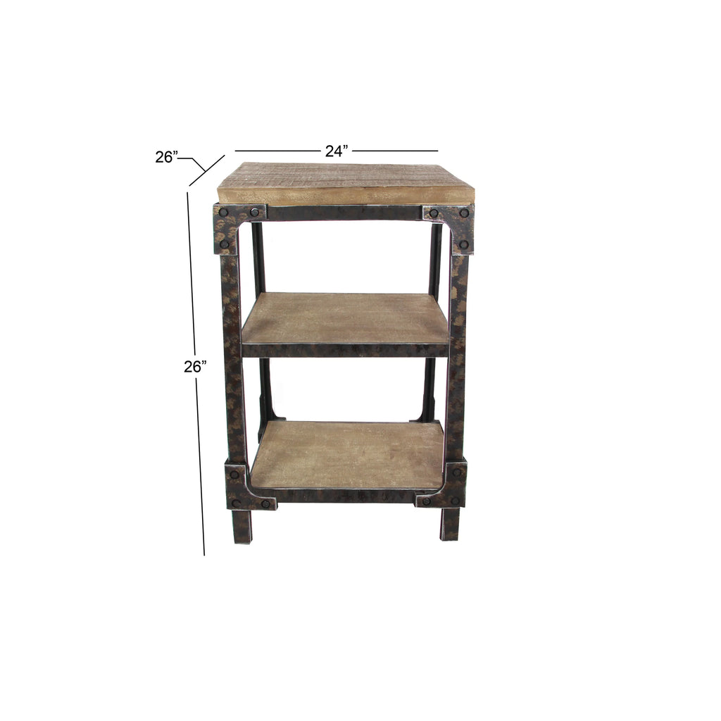 24" x 26" Brown Wood 2 Shelves Accent Table T53124