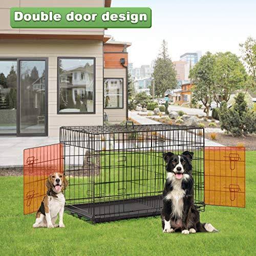 48 inch Large Dog Crate Metal Wire Double-Door Folding Pet Cage with Plastic Tray I958528