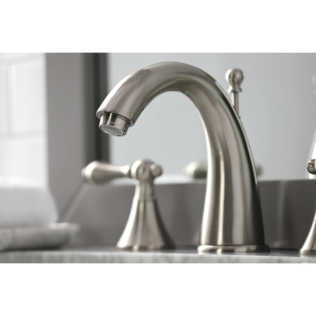 Brushed Nickel Widespread Bathroom Faucet with Brass Pop-Up J509492
