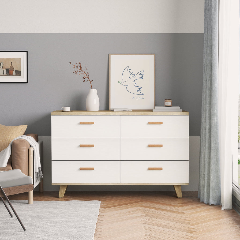 Brown 6 Large Drawer Double Dresser F9267