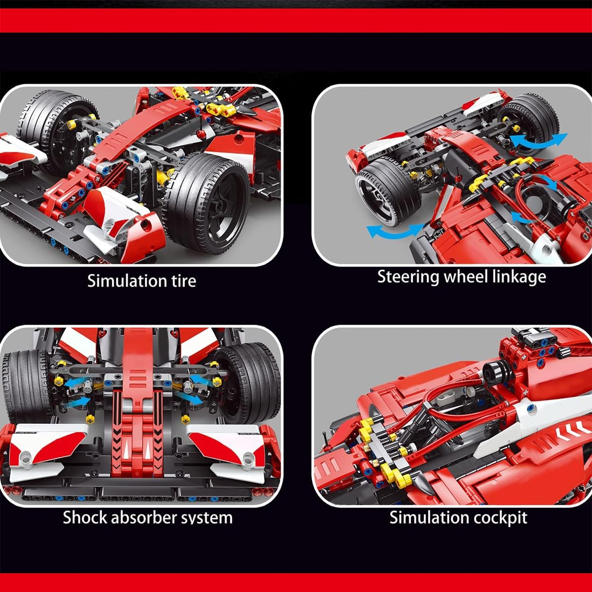 Red Super Sports Car MOC Building Blocks Toys, 1:10 Scale Model Car Kits (1250 Pcs) X5452