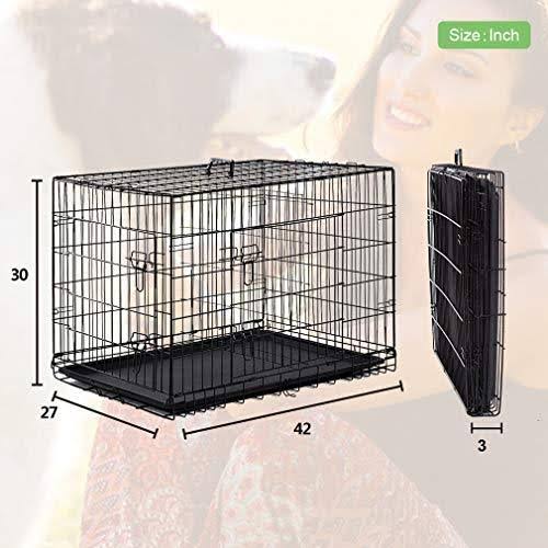48 inch Large Dog Crate Metal Wire Double-Door Folding Pet Cage with Plastic Tray I958528