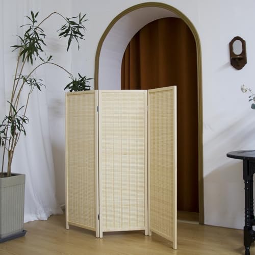 Beige 3.95 FT Tall Bamboo Folding Room Divider Z76411