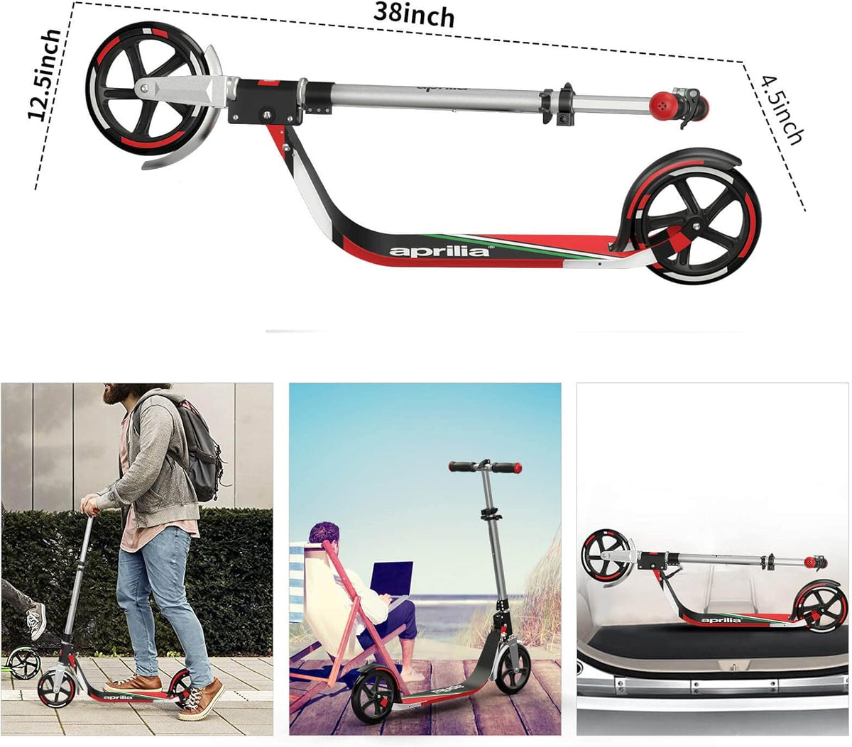 Foldable Kick Scooter with Big Wheel, 4 Level Height Adjustable C27954