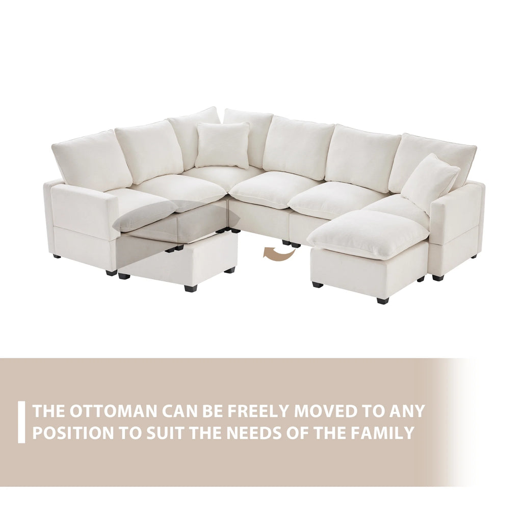 110*84" 7 Seat Chenille Modular Sectional Sofa with 2 Pillows A616