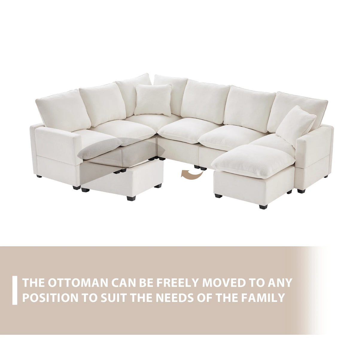 110*84" 7 Seat Chenille Modular Sectional Sofa with 2 Pillows A616