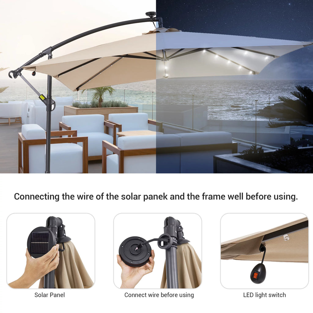 8.2 x 8.2ft LED Offset Hanging Umbrella with Base V579827