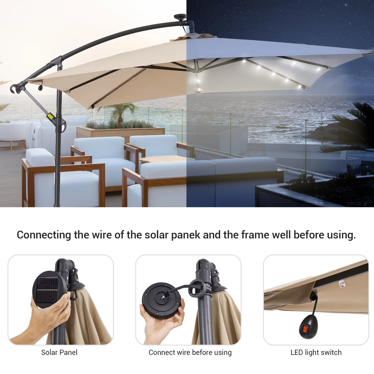 8.2 x 8.2ft LED Offset Hanging Umbrella with Base V579827