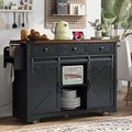 Kitchen Island with Power Outlet, 2 Sliding Barn Door Storage Island with Drop Leaf, Spice Rack Rolling Cart on Wheels W549