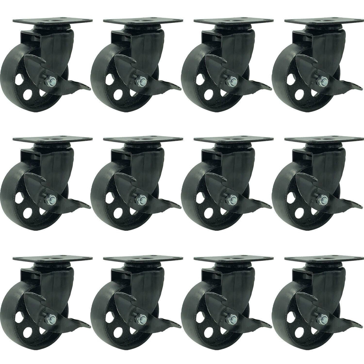 All Black Metal Swivel Plate Caster Wheel with Brake M875745