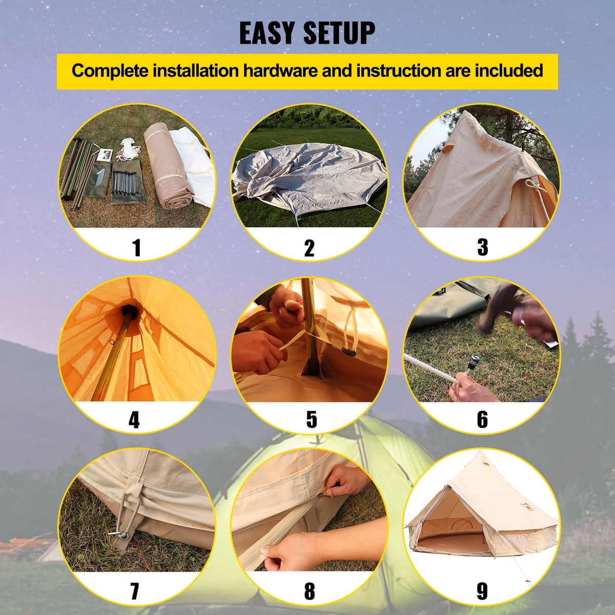 Canvas Bell Tent with Stove Jacket Waterproof 4 Seasons K411564