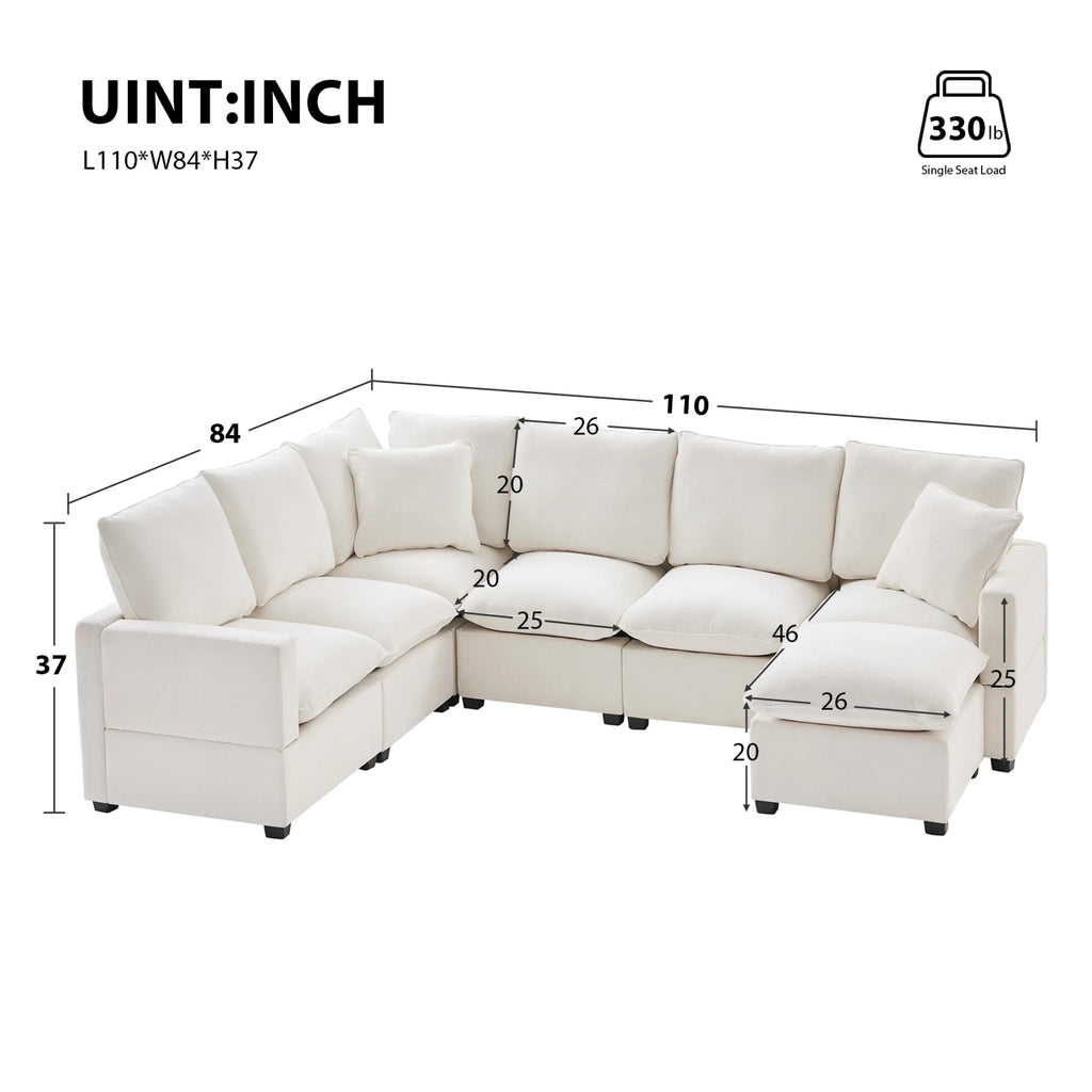 110*84" 7 Seat Chenille Modular Sectional Sofa with 2 Pillows A616