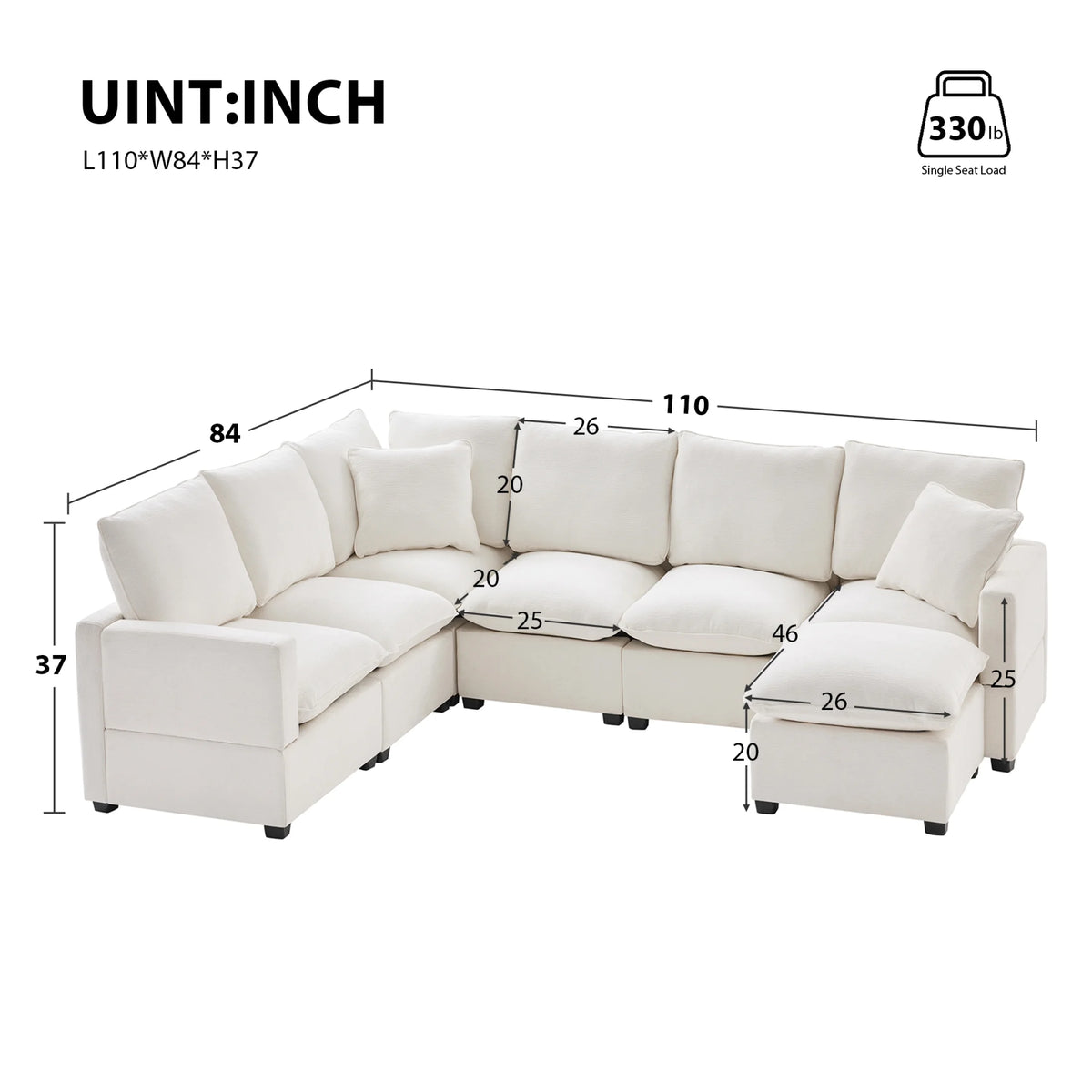 110*84" 7 Seat Chenille Modular Sectional Sofa with 2 Pillows A616