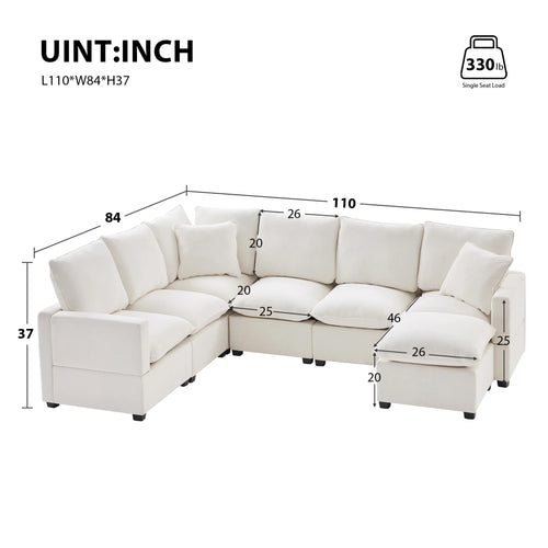 110*84" 7 Seat Chenille Modular Sectional Sofa with 2 Pillows A616