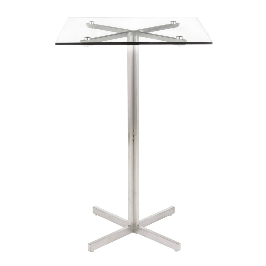 Square Bar Table Stainless Steel Clear Glass Top J4662