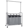 Gray 4-Bag Rolling Laundry Sorter with Hanging Bar Y953