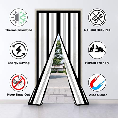 Insulated Magnetic Thermal Door Curtain, Black, Fits Doors up to 36" x 82" C989